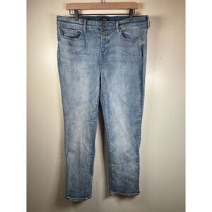 NYDJ Jean Size 14 Sheri Slim Light Wash Stretch Blue Denim High Waist Button Fly